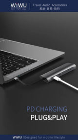 WiWU Alpha 831HRT, WiWU Type C Hub, 8 in 1 Adapter with USB C to RJ45 HD MI 3USB Card Reader Multifunctional USB HUB - Custom Mac BD (4439833411647)