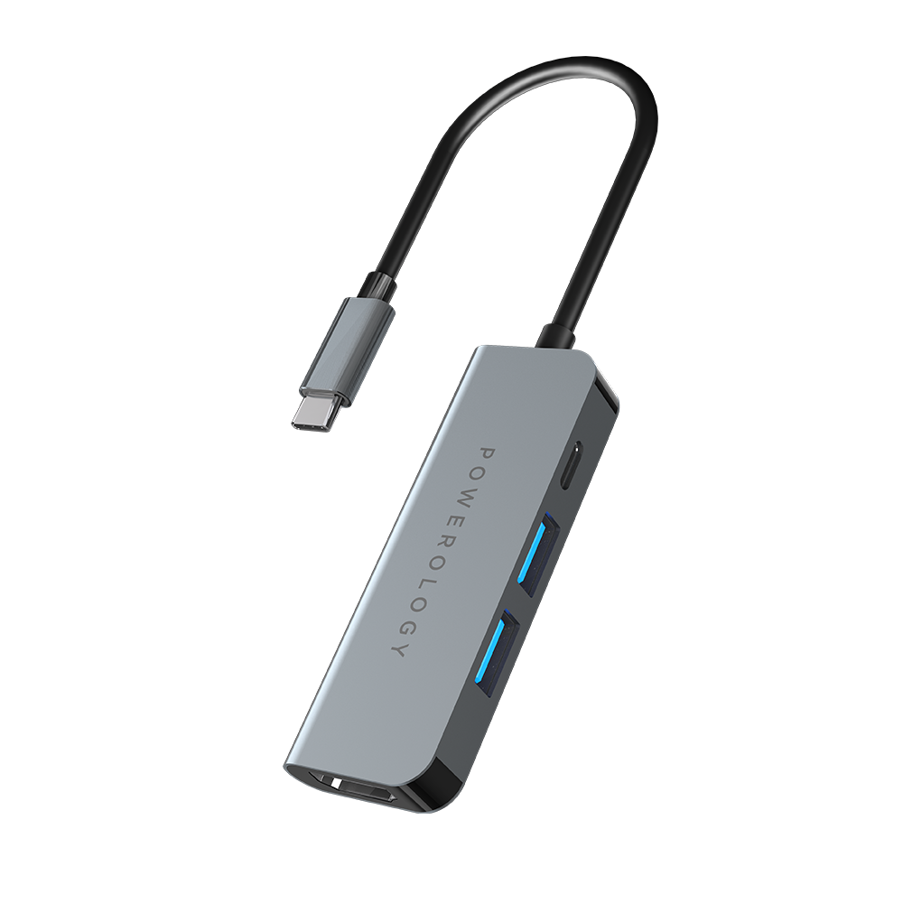 Powerology 4 in 1 USB-C Hub with HDMI & USB 3.0 60W Power Delivery (6849887862847)