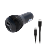 Powerology Dual Port Car Charger 30W USB 2.4A + PD 18W With Type-C To Mfi Lighting Cable 0.9M (6849884717119) (6849885372479)