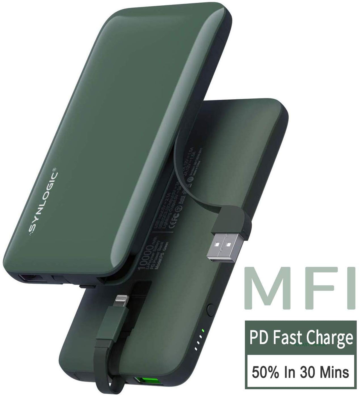 SYNLOGIC Portable Charger 10000mAh 18W PD Power Bank Built-in MFi Lightning Cable, High Speed External Battery Charging for iPhone 11 Xs Max X 8 AirPods Pro, Android Phone Tablet etc - Custom Mac BD (4460995379263)